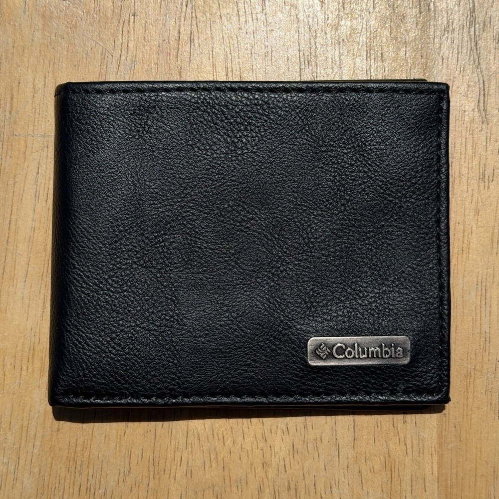 Columbia Men's Black Bifold Wallet with Logo Accent, ID Window & Card Slots